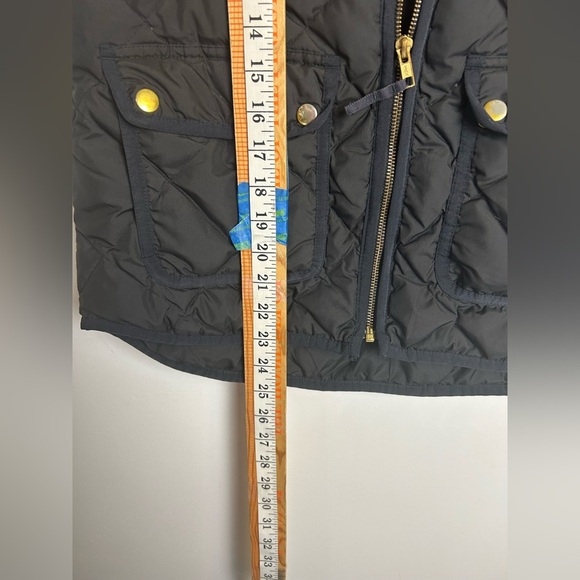 J. Crew Black Puffer Down Feathers Vest Gold Accents Button Size S Black Quilted - Picture 7 of 12